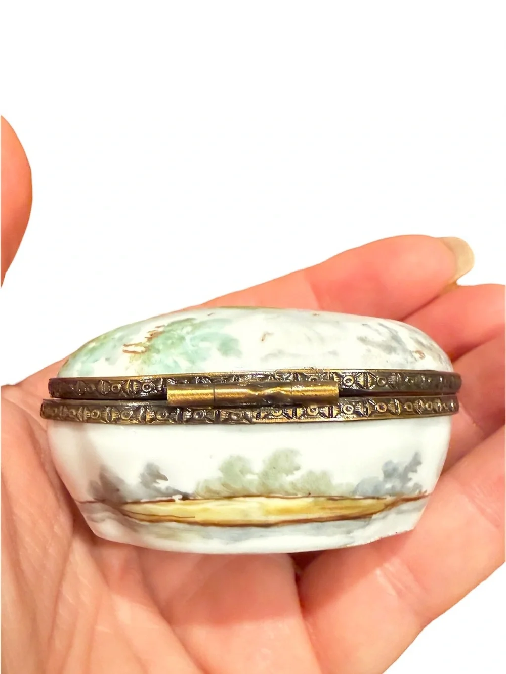 Antique c.1900 Hand Painted Porcelain Trinket Box | Late Victorian Edwardian
